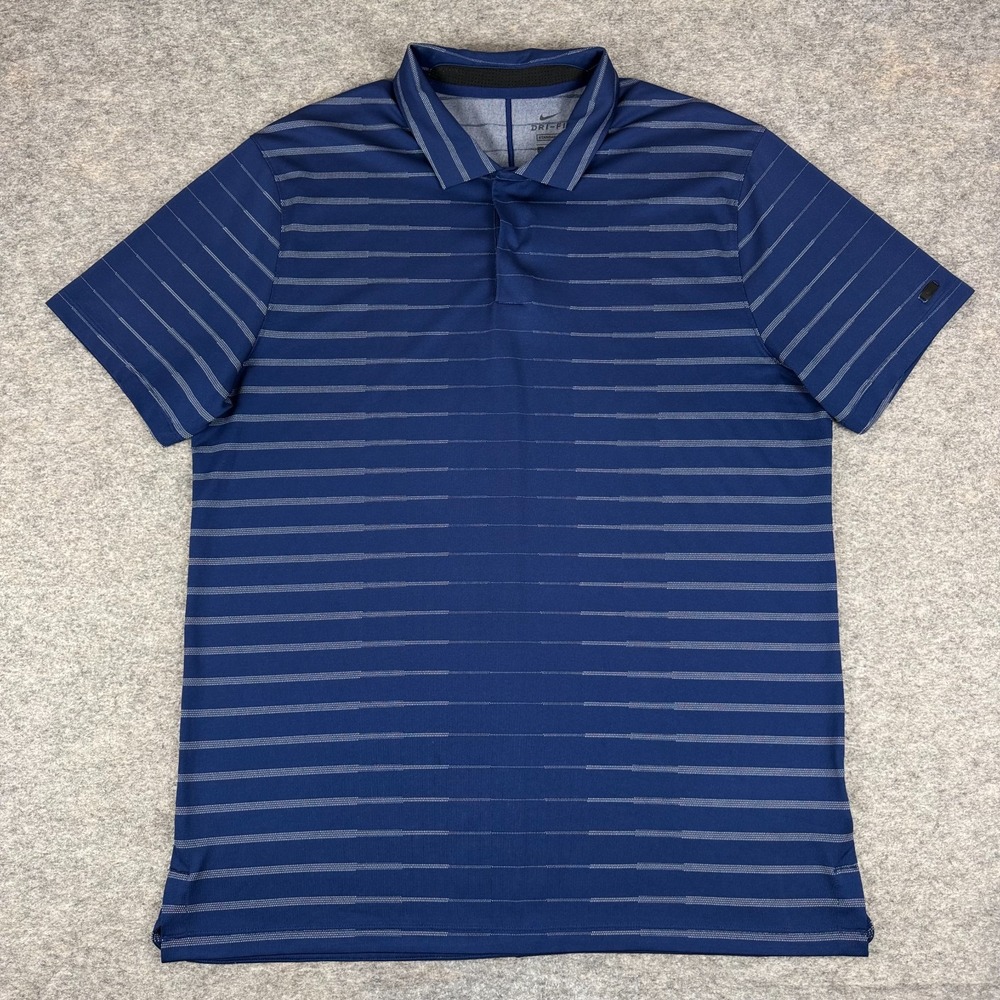 Nike Dri Fit Tiger Woods Cooling Vapor Polo Shirt Striped Blue Mens Large L *